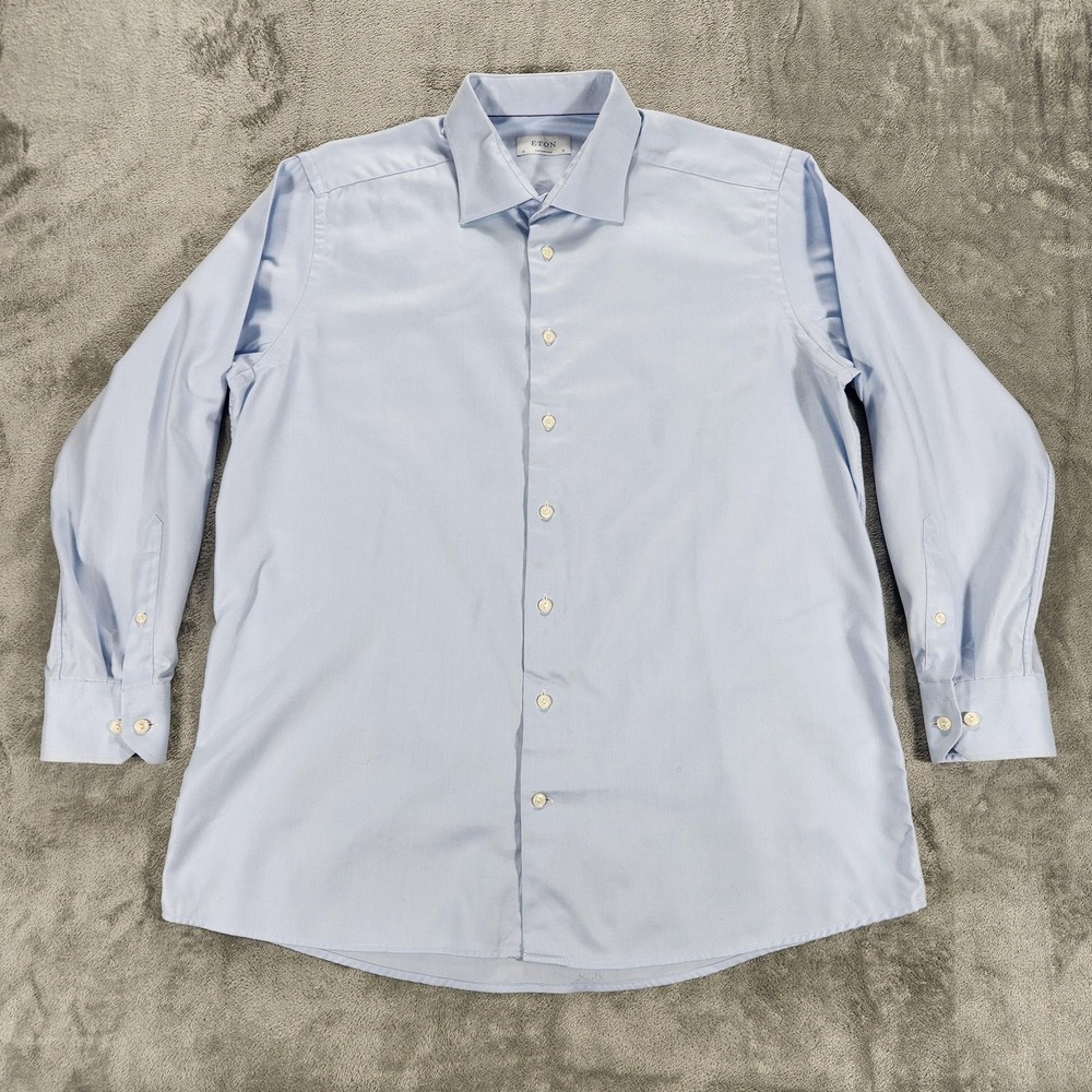 Eton Shirt Mens 46 / 18 Light Blue Contemporary Dress Long Sleeve Solid Cotton